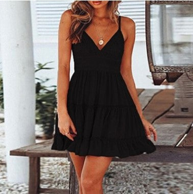 Damen Sommerliches Minikleid mit romantischem Rüschensaum und Spaghettiträgern Drune