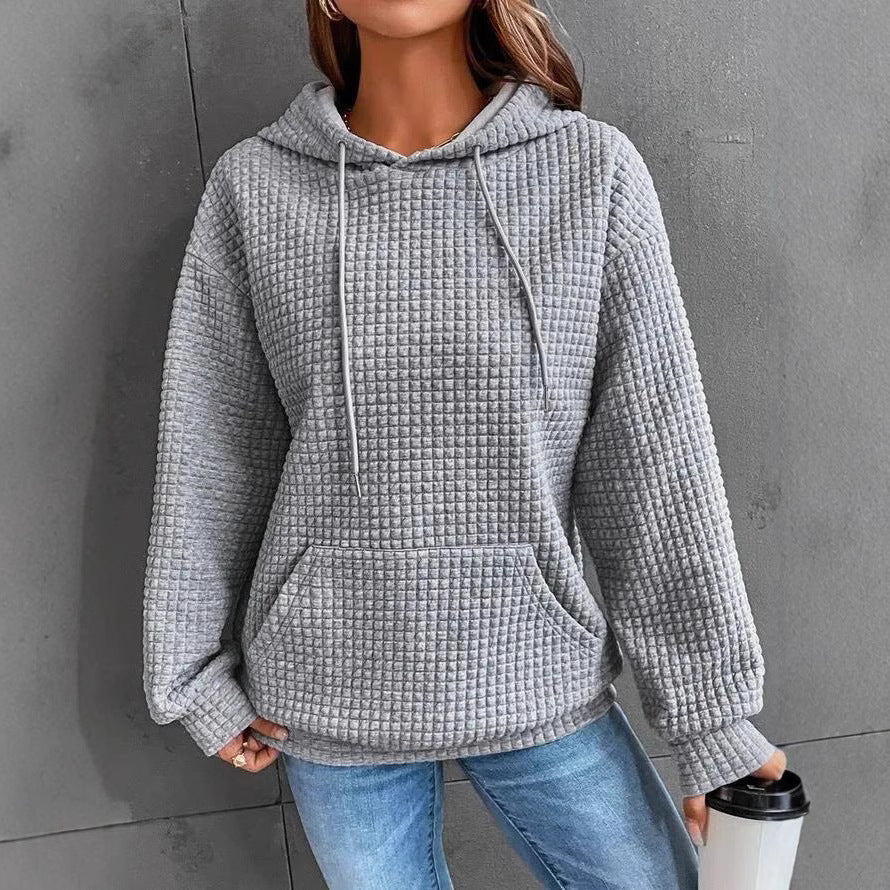 Damen lässiger Hoodie mit strukturierter Oberfläche und praktischer Kängurutasche Drune