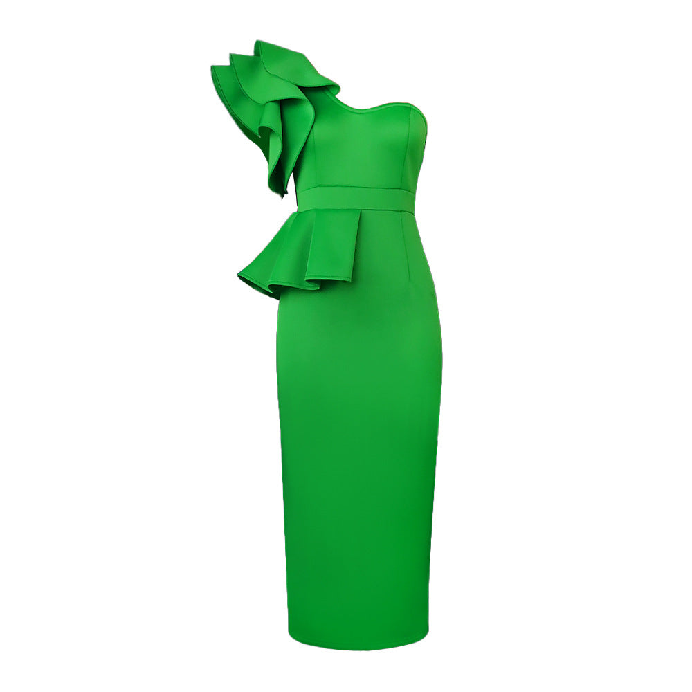 Damen Cocktailkleid mit asymmetrischem Volant Drune