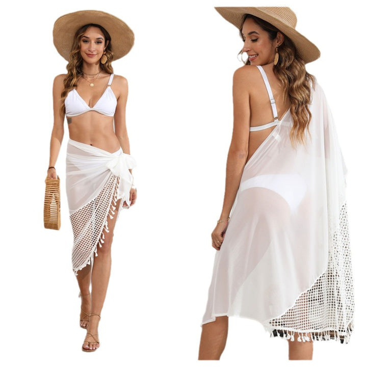 Damen Strandtuch mit kreativen Häkel-Details und Quasten Drune