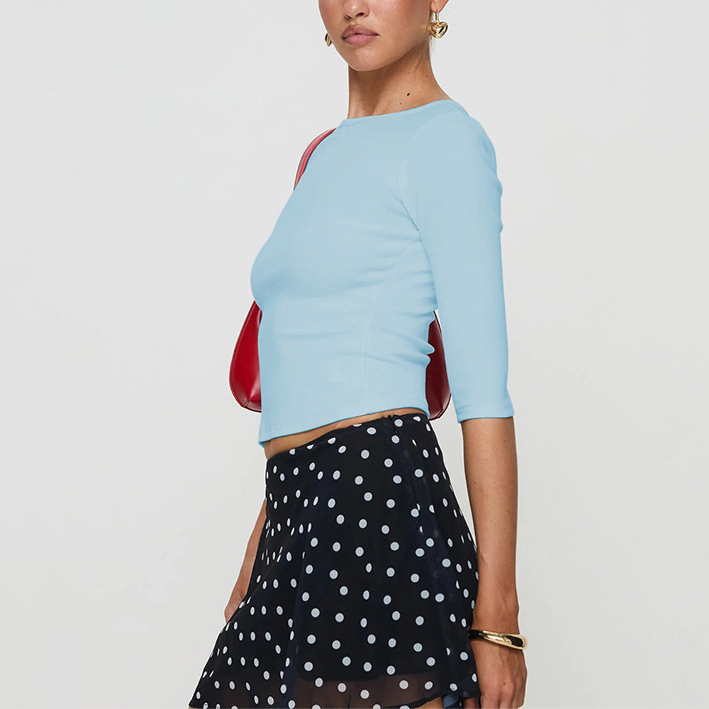Damen cropped Langarmshirt mit elegantem Rundhalsausschnitt und figurschmeichelnder Passform Drune