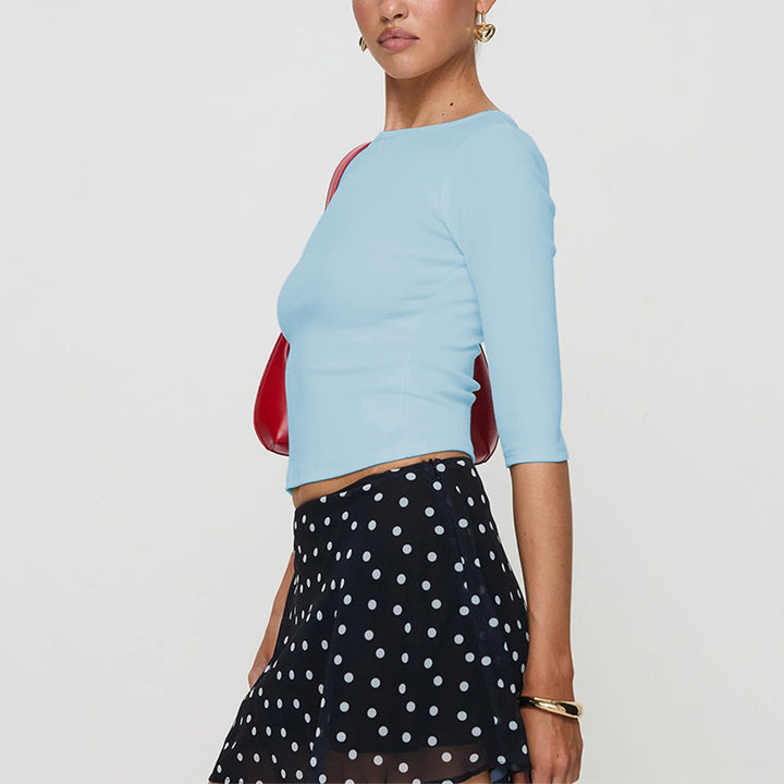 Damen cropped Langarmshirt mit elegantem Rundhalsausschnitt und figurschmeichelnder Passform Drune