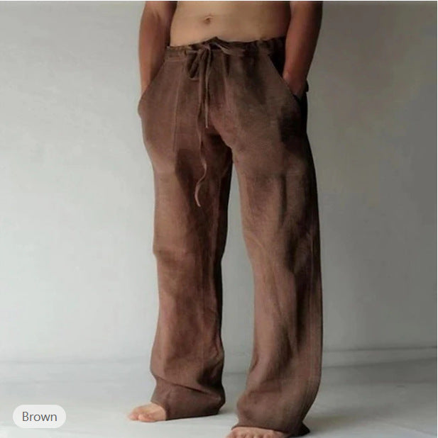 Herren Leinenhose mit weitem Schnitt Kordelzug und Seitentaschen Drune