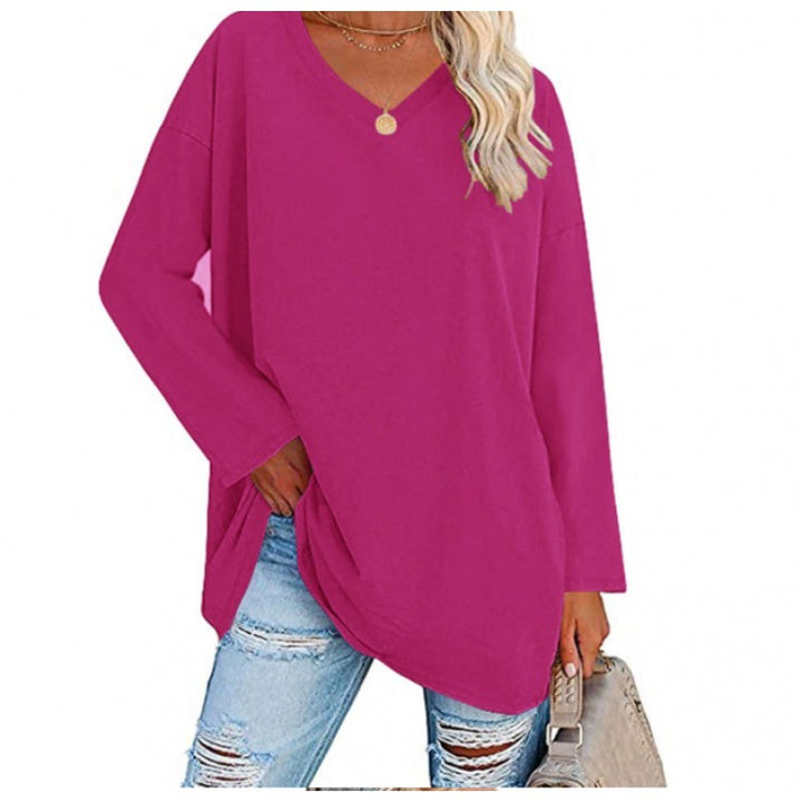 Damen Lässiges V-Ausschnitt Sweatshirt mit langen Ärmeln und asymmetrischem Saum Drune