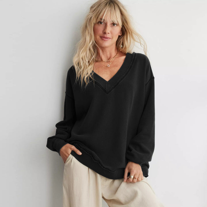 Damen lässiger V-Ausschnitt Sweatshirt mit angesagtem Oversized-Schnitt Drune