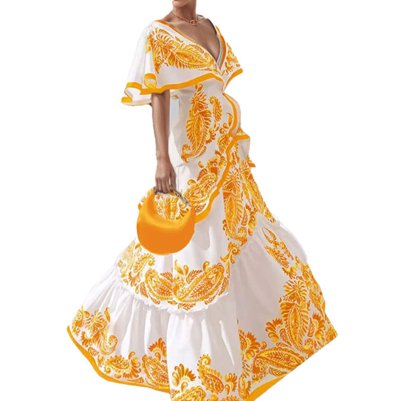 Damen Maxikleid mit voluminösen Ärmeln und kunstvollem Paisleymuster Drune
