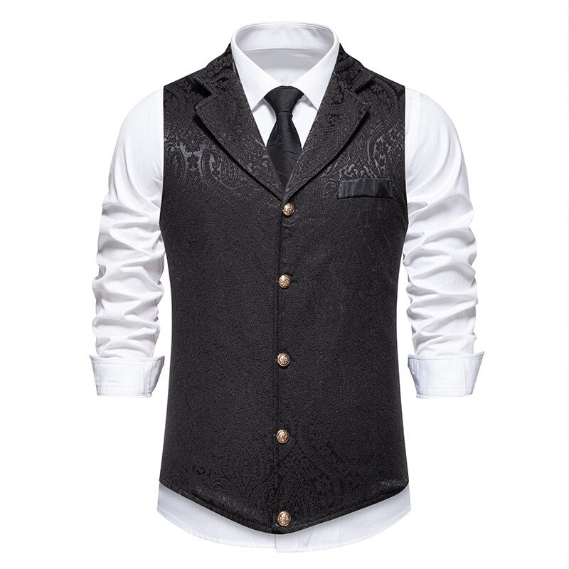 Herren Paisley-Jacquard Weste mit Schalkragen, tailliertem Schnitt und Zierknöpfen Drune