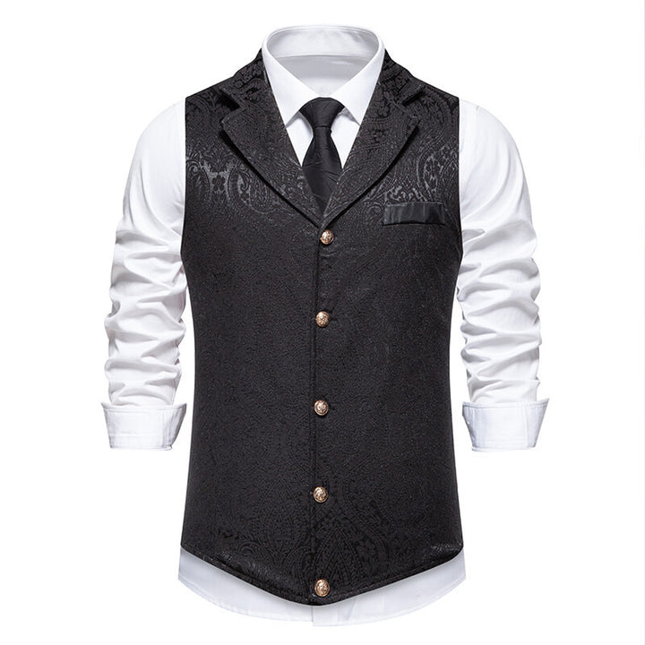 Herren Paisley-Jacquard Weste mit Schalkragen, tailliertem Schnitt und Zierknöpfen Drune