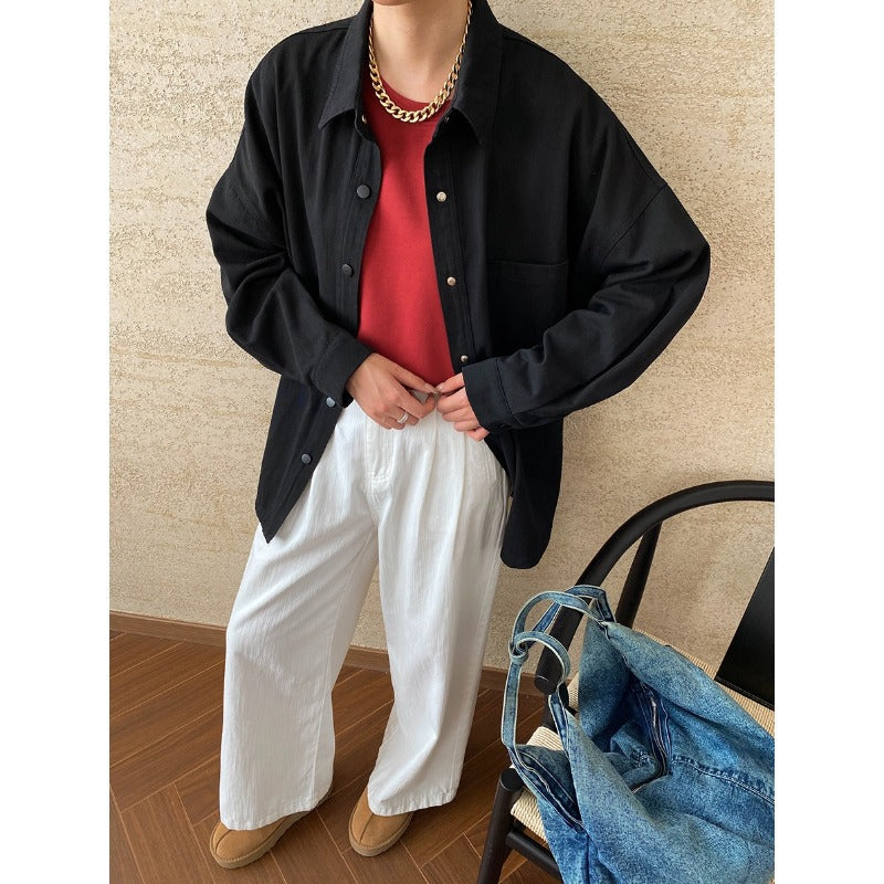 Damen lässige Overshirtjacke mit praktischer Brusttasche und Druckknöpfen Drune