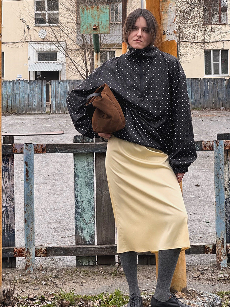 Damen Gepunkteter leichter Windbreaker-Anorak mit Stehkragen und halbem Reißverschluss Drune