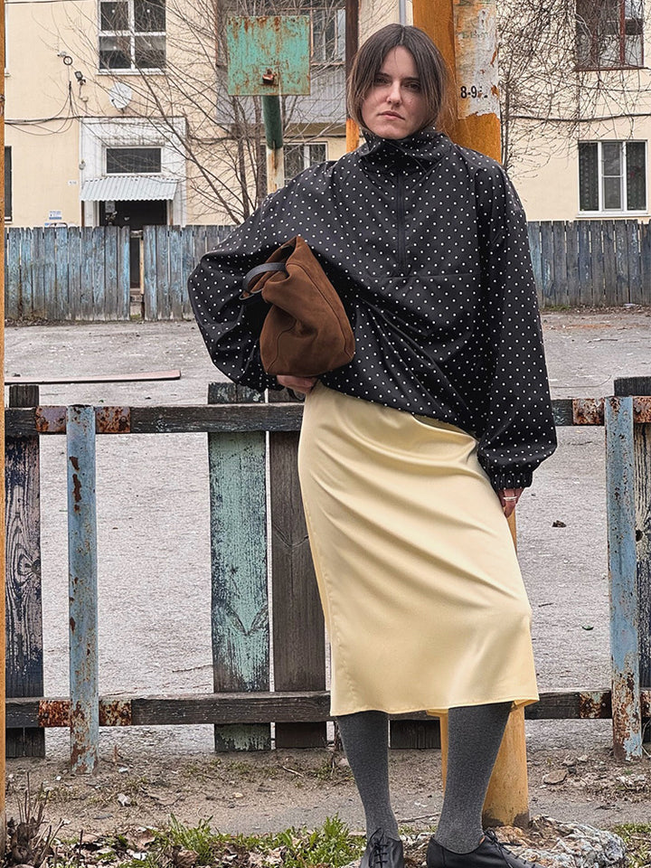 Damen Gepunkteter leichter Windbreaker-Anorak mit Stehkragen und halbem Reißverschluss Drune
