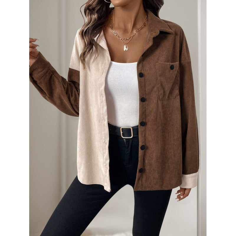 Damen Cordbluse mit modischem Farbblockdesign Drune