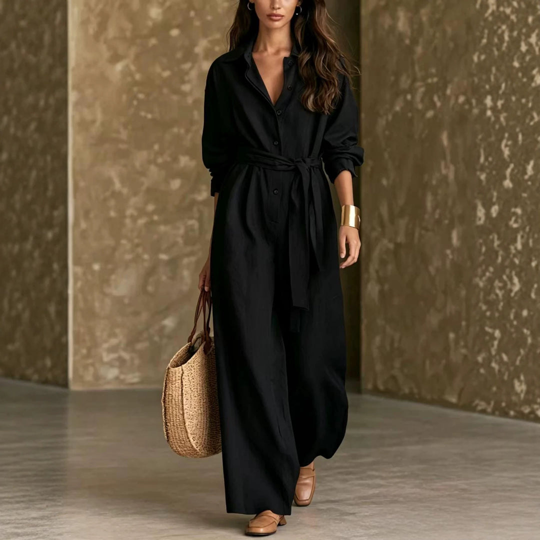 Damen Elegantes Hemdkleid mit Taillengürtel Drune