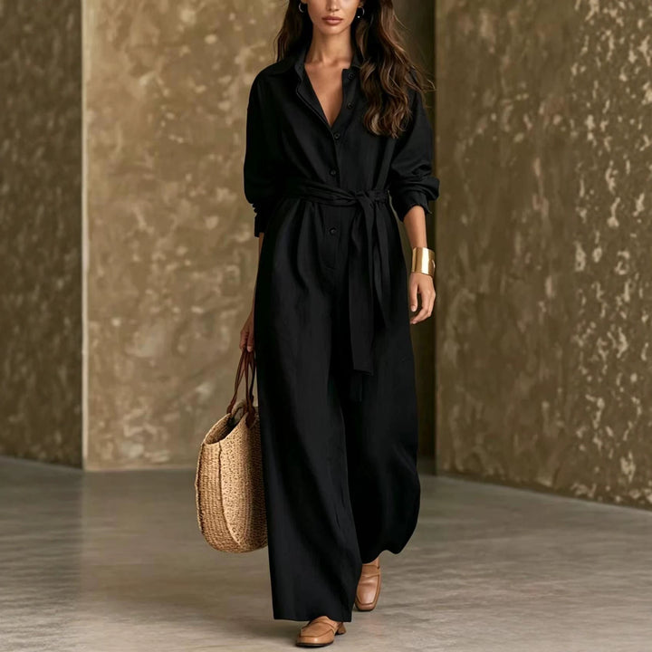 Damen Elegantes Hemdkleid mit Taillengürtel Drune