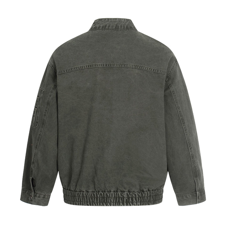 Herren kurz geschnittene Vintage‑Wasch Bomberjacke im Boxy‑Cut mit Stehkragen und Ärmel‑Reißverschluss Drune