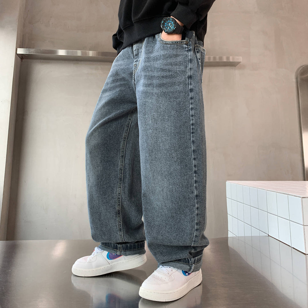 Herren lässige Oversized-Jeans mit tiefem Bund und seitlichen Taschen Drune