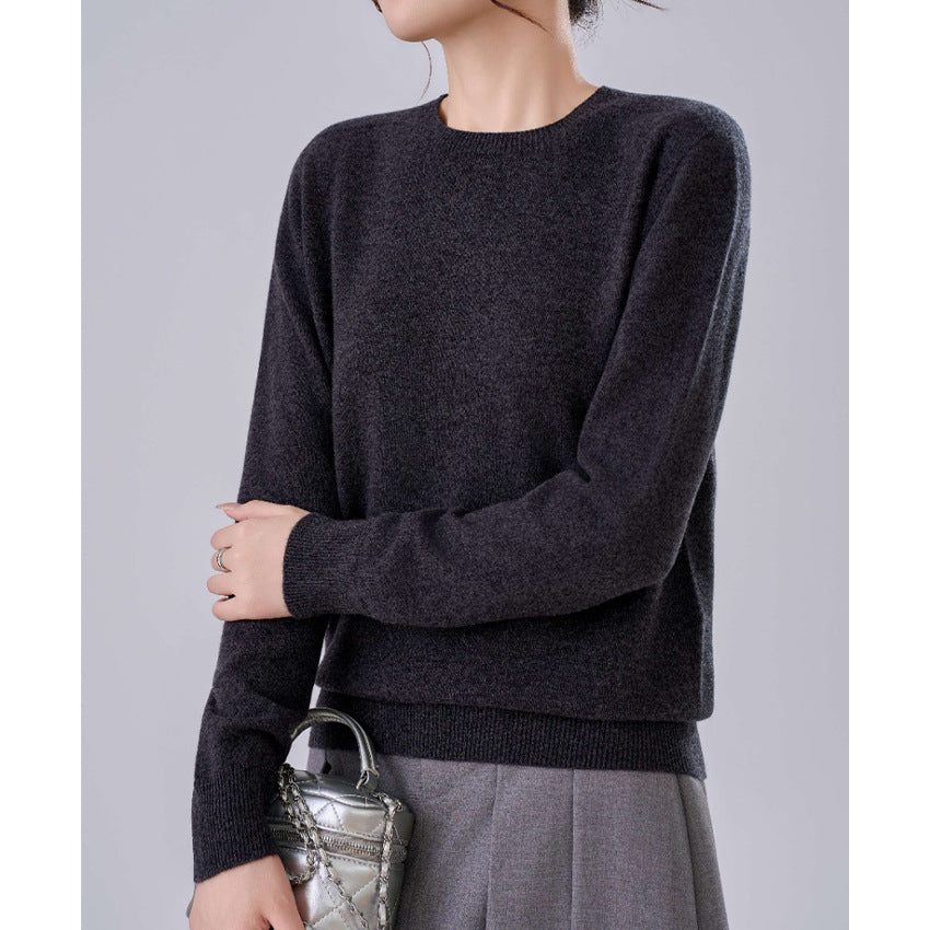 Damen Feiner Rundhals-Pullover aus Kaschmir-Mix mit gerippten Bündchen Drune