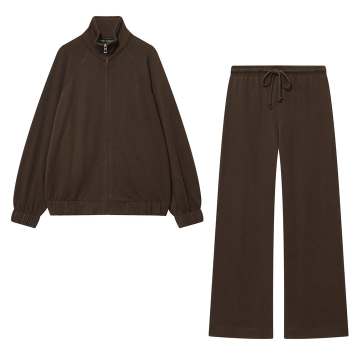Damen nan loungiges Sweatsuit-Zweiteiler mit Reißverschluss-Stehkragen, elastischem Saum und weitem Highwaist-Hosenbein Drune