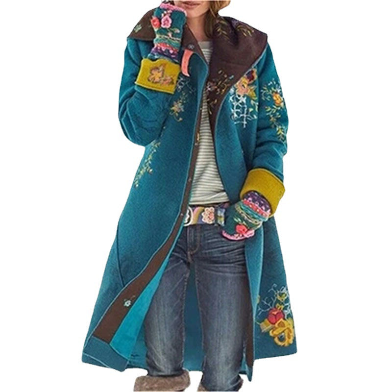 Damen Langer alpiner Mantel mit geometrischem Muster Drune