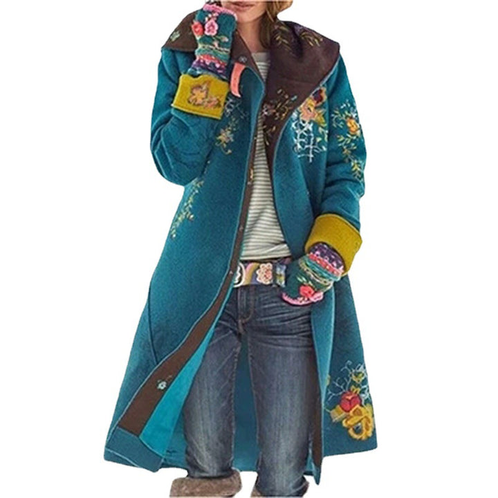 Damen Langer alpiner Mantel mit geometrischem Muster Drune