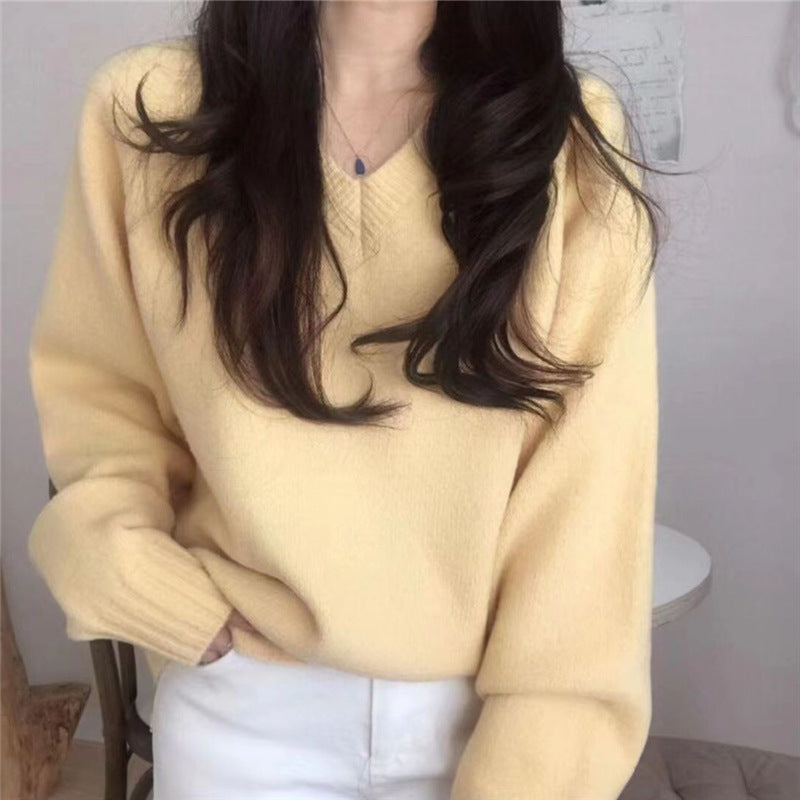 Damen Grob gestrickter V-Ausschnitt Pullover mit lässigem Schnitt und oversized Ärmeln Drune