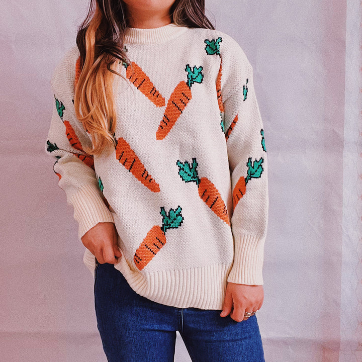 Damen Oversized Strickpullover mit Karottenmuster Drune
