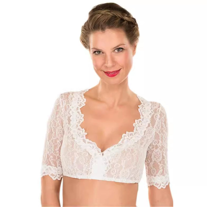 Damen  Spitzentop Bralette mit tiefem V-Ausschnitt und halblangen Ärmeln Drune