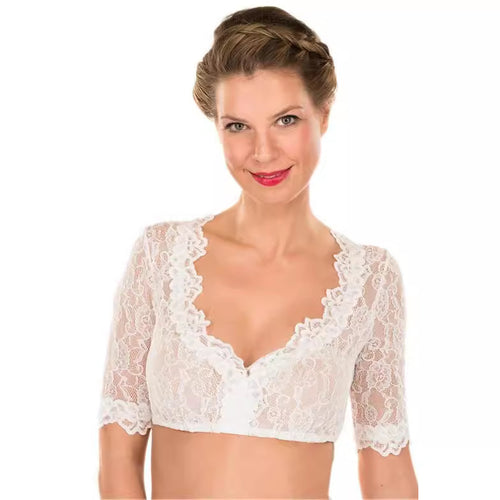 Damen  Spitzentop Bralette mit tiefem V-Ausschnitt und halblangen Ärmeln Drune