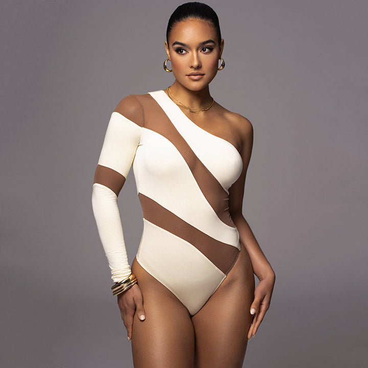 Damen Einseitiger Bodysuit mit transparenten Akzenten Drune