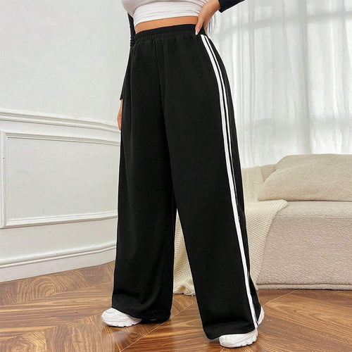 Damen sportliche weite Freizeithose mit seitlichen Kontraststreifen Drune