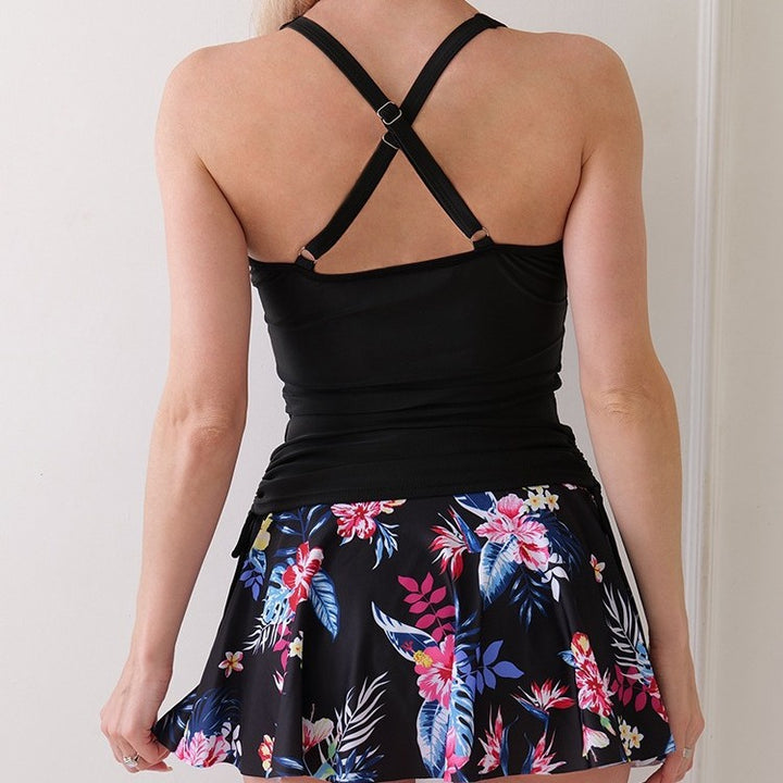Damen Sportliches Bade-Kleid mit floralem Oberteil Drune