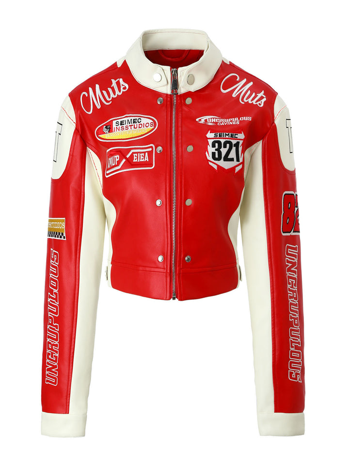 Damen Trendige Bikerjacke mit aufgestickten Patches Drune