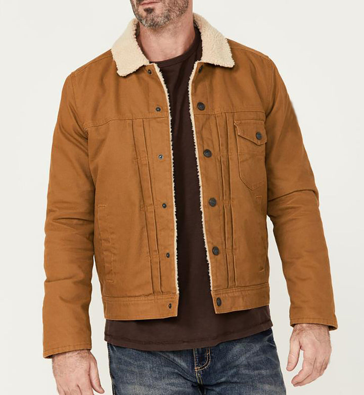Herren Canvas-Truckerjacke mit Teddyfutter und Cordkragen Drune