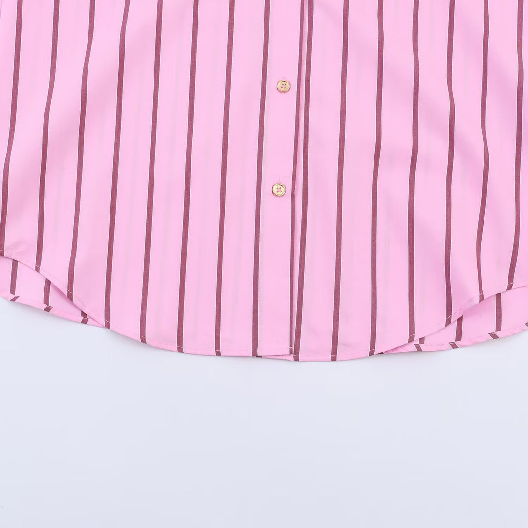 Damen Oversize Hemdbluse in Seidenoptik mit Kontrastkragen und vertikaler Streifenstruktur Drune