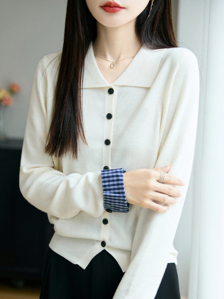 Damen Leichter Feinstrick-Cardigan mit breitem Hemdkragen und Frontknopfleiste Drune