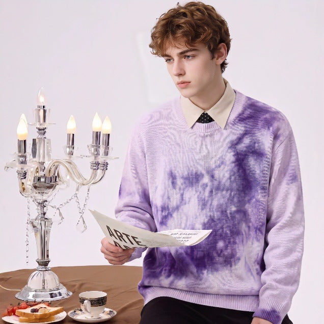 Herren Oversize-Strickpullover mit Batikoptik, Rundhalsausschnitt und Rippbündchen Drune
