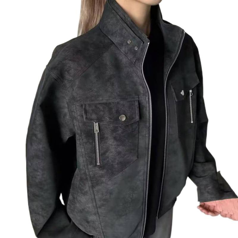 Herren lässige Utility-Jacke aus hochwertigem Kunstleder mit praktischen Taschen Drune
