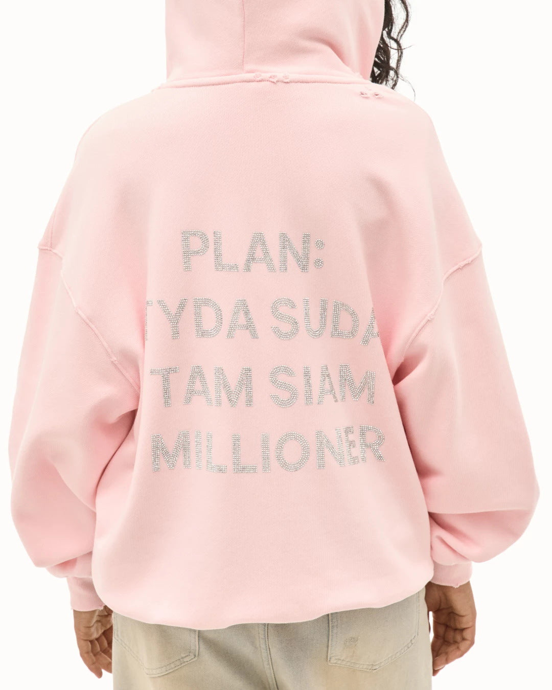 Damen Oversized Kapuzenpullover mit glitzerndem Schriftzug Drune