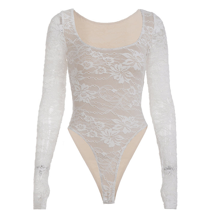Damen Elegantes Spitzenshirt mit langen Ärmeln und romantischen Details Drune