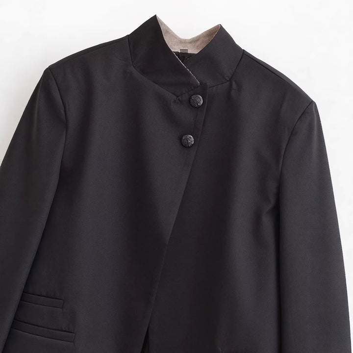 Damen Kurzblazer mit Stehkragen und asymmetrischer Knopfleiste Drune