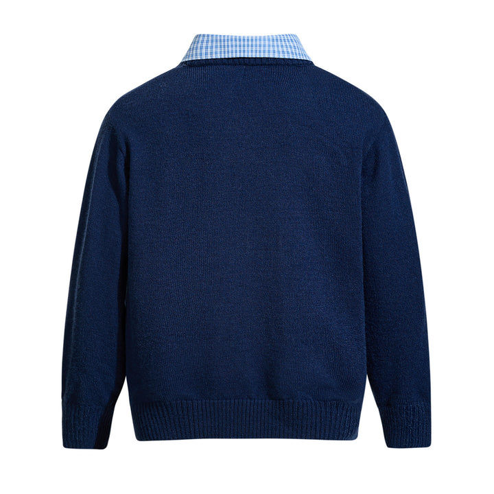 Herren Rundhalspullover mit eingesticktem Logo und Layer‑Hemdkragen Drune