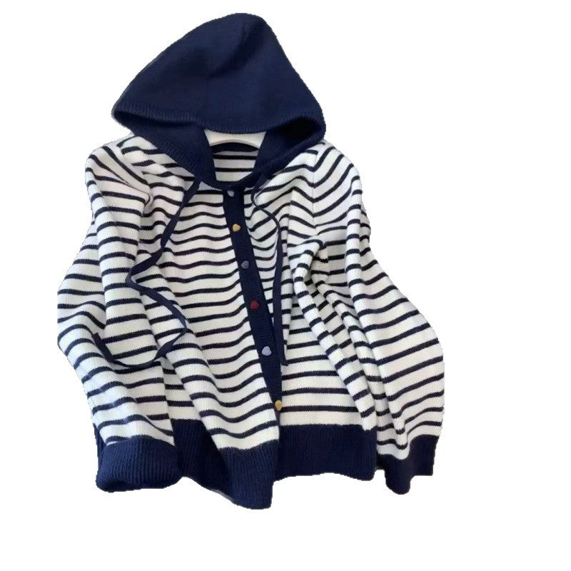 Damen Strickjacke mit Kapuze und gestreiftem Design Drune