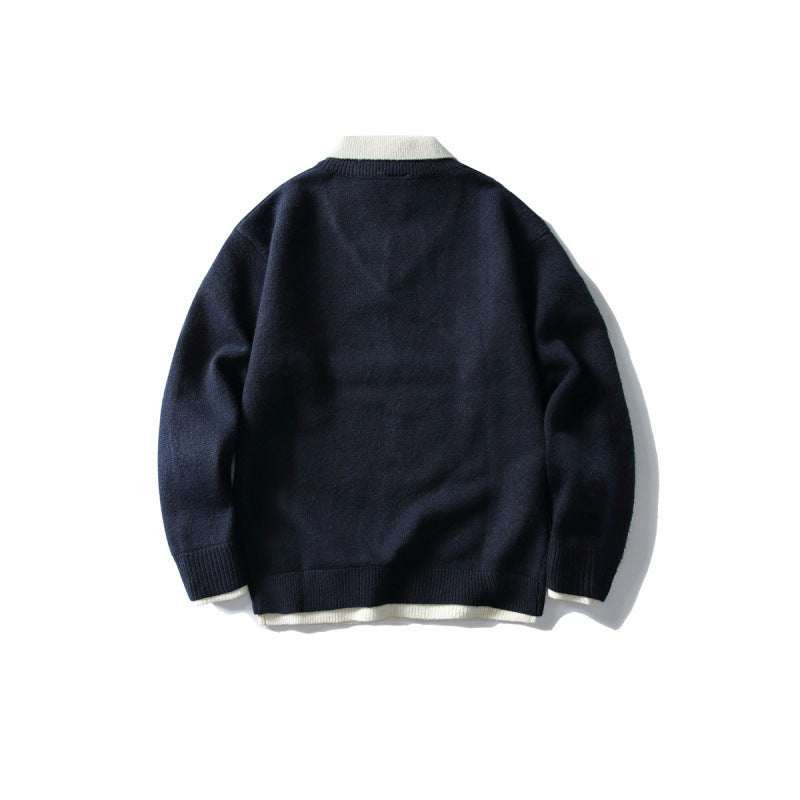 Unisex Oversize-Strickpullover mit kontrastpolokragen und V-Ausschnitt Drune