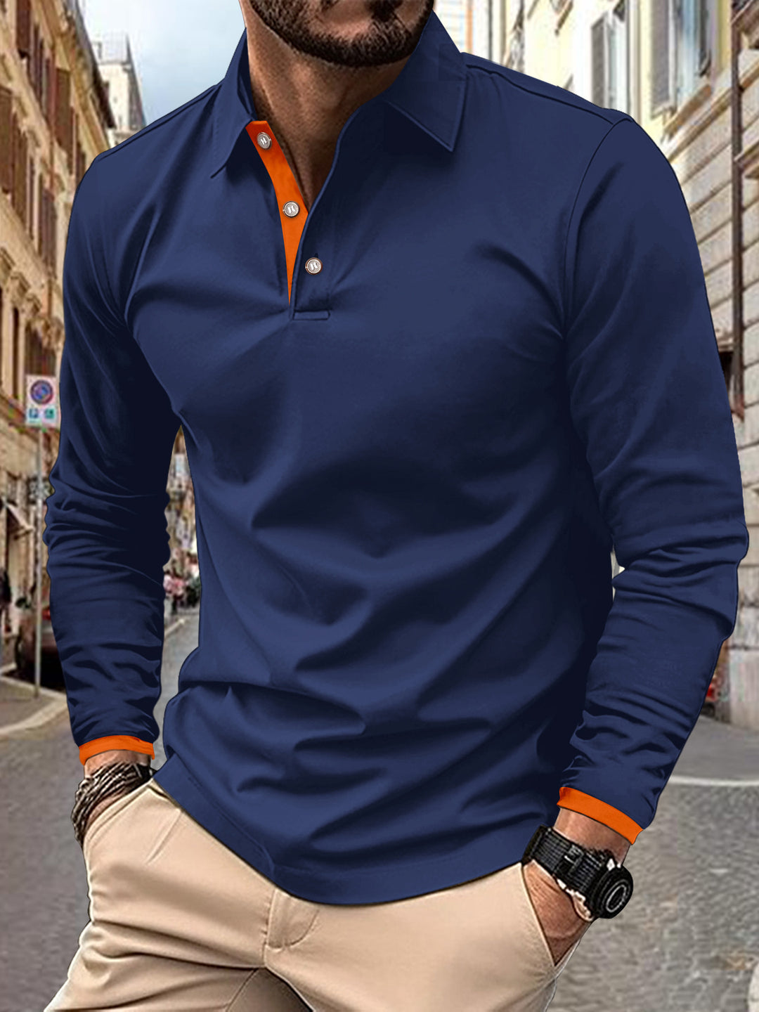 Herren Langarm Poloshirt mit stilvollem Kragen und eleganten Knopfdetails Drune