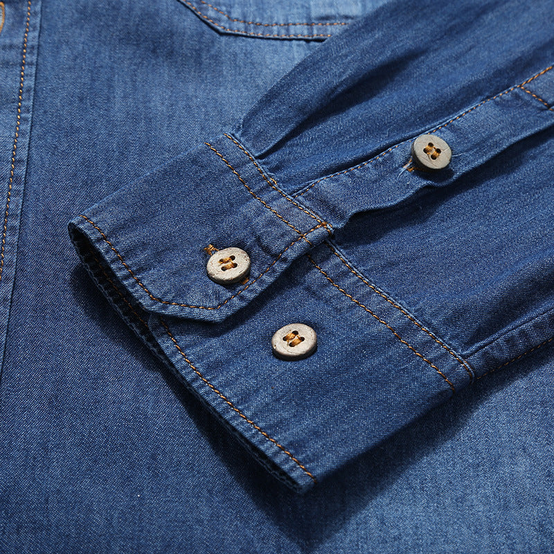 Herren Modisches Denim-Hemd mit Utility-Taschen Drune