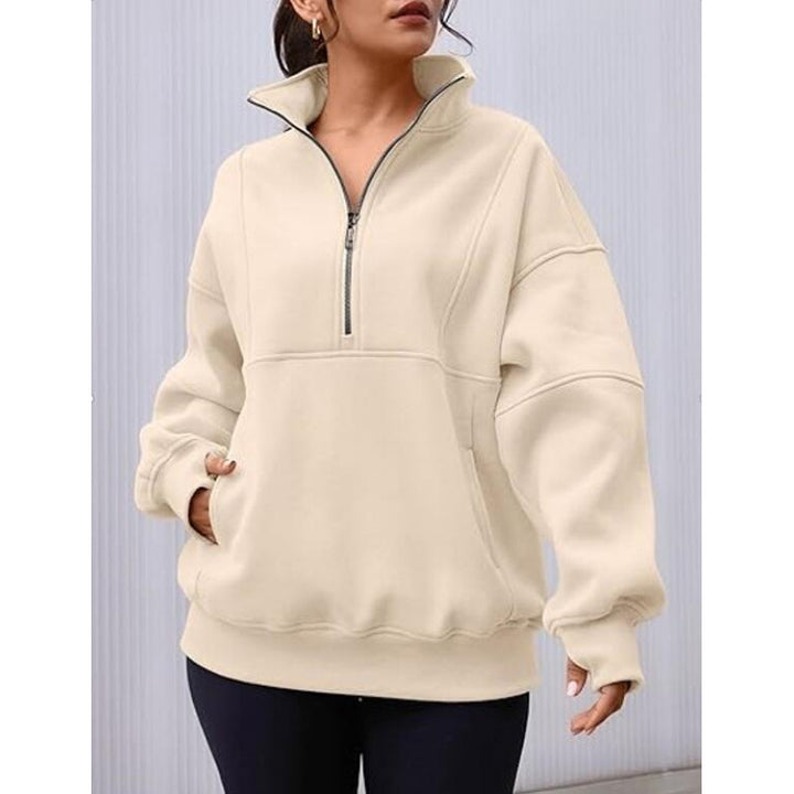 Damen Sweatshirt mit halbem Reißverschluss und oversized Schnitt Drune