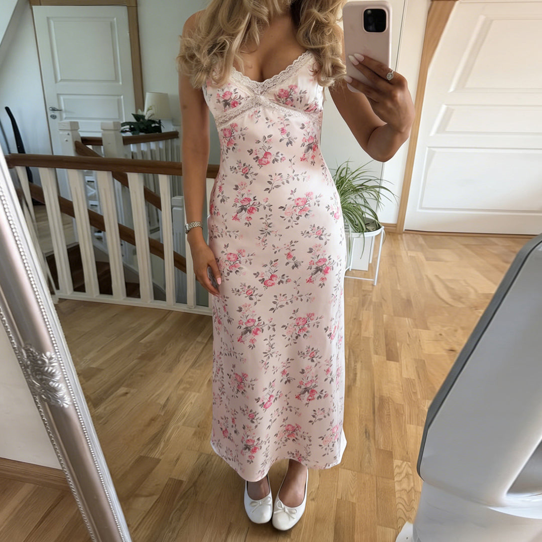 Damen Nachthemd mit floralem Design und zarten Spaghetti-Trägern Drune