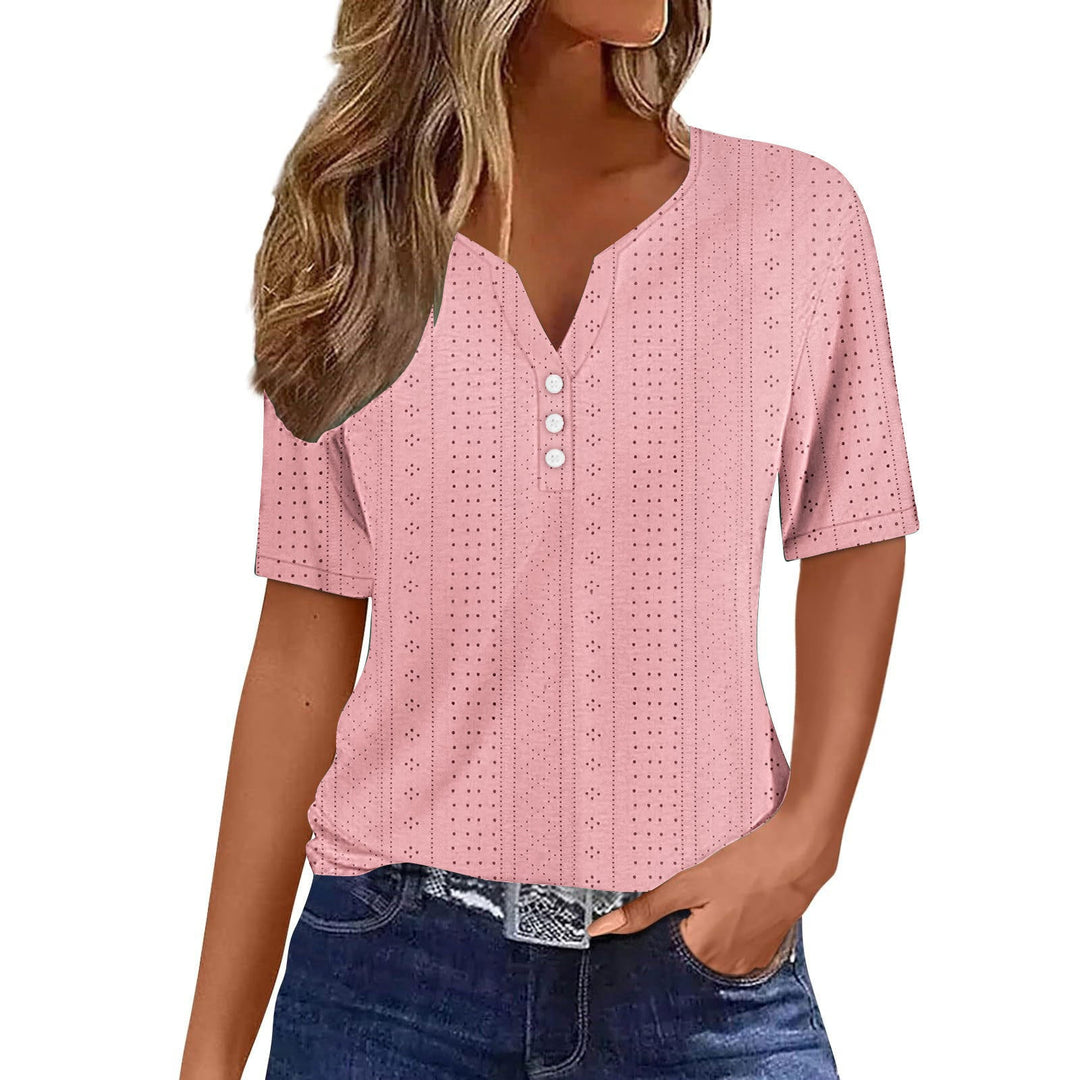 Damen Kurzarmshirt mit modischer Knopfleiste und Struktur Drune