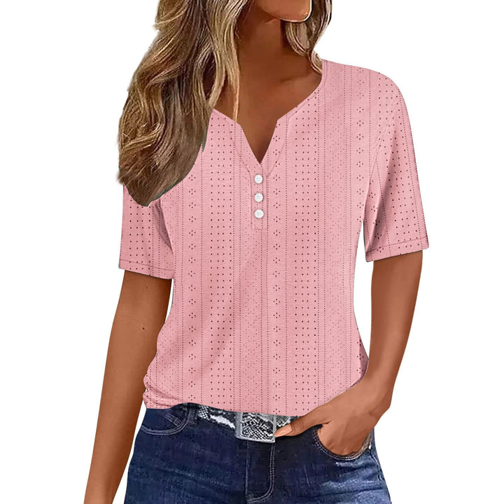 Damen Kurzarmshirt mit modischer Knopfleiste und Struktur Drune