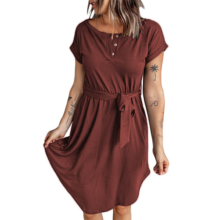 Damen Lockeres Kleid mit Knopfleiste und Taillengürtel Drune